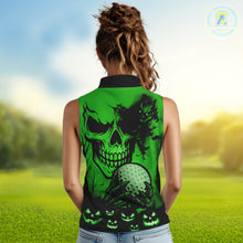 Load image into Gallery viewer, Skull Women&#39;s Sleeveless Polo Shirt Halloween Golf Outfits, Halloween golf gifts | Green NQS10660