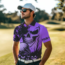 Load image into Gallery viewer, Custom Skull Golf Polo Shirts For Men Halloween Golf Outfits, personalized golf gifts | Purple NQS10661