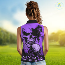 Load image into Gallery viewer, Skull Women&#39;s Sleeveless Polo Shirt Halloween Golf Outfits, Halloween golf gifts | Purple NQS10661