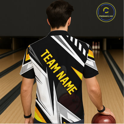 Black, White and Gold Bowling Hawaiian Shirt Custom Team Bowling Button Up Shirt League Jerseys NQS11264