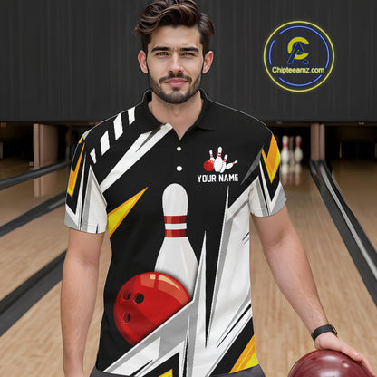 Black, White and Gold Men's bowling Polo, Quarter Zip shirts Custom Team bowling league jerseys NQS11264