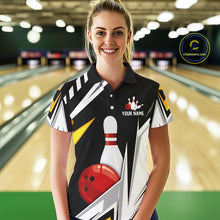 Load image into Gallery viewer, Black, White and Gold Women's bowling Polo, Quarter Zip shirts Custom Team bowling league jerseys NQS11264
