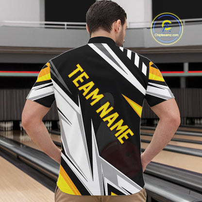Black, White and Gold Men's bowling Polo, Quarter Zip shirts Custom Team bowling league jerseys NQS11264