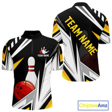 Load image into Gallery viewer, Black, White and Gold Men's bowling Polo, Quarter Zip shirts Custom Team bowling league jerseys NQS11264