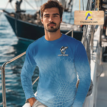 Load image into Gallery viewer, Blue Camo Walleye fishing sun shirts custom name Walleye fishing jerseys for men, women NQS11271