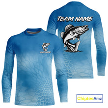 Load image into Gallery viewer, Blue Camo Walleye fishing sun shirts custom name Walleye fishing jerseys for men, women NQS11271