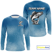 Load image into Gallery viewer, Blue Camo Walleye fishing sun shirts custom name Walleye fishing jerseys for men, women NQS11271