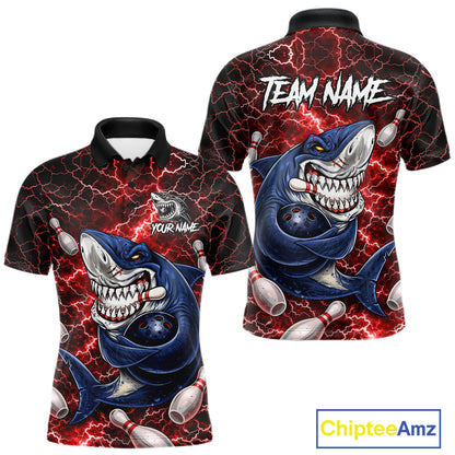 Red Lightning Thunder Angry Shark Bowling shirts For Men Custom Shark Bowling Team Jerseys NQS11756