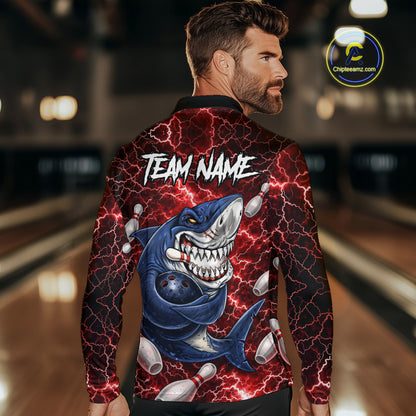 Red Lightning Thunder Angry Shark Bowling shirts For Men Custom Shark Bowling Team Jerseys NQS11756
