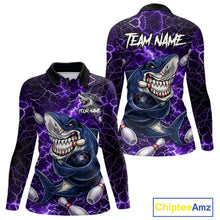 Load image into Gallery viewer, Purple Lightning Thunder Angry Shark Bowling shirts For Women Custom Shark Bowling Team Jerseys NQS11757