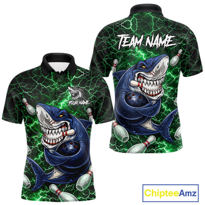 Green Lightning Thunder Angry Shark Bowling shirts For Men Custom Shark Bowling Team Jerseys NQS11758