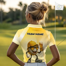Load image into Gallery viewer, Funny Yellow pattern Golf ball drinking beer Women Golf Polo Shirt Custom team golf outfit for ladies NQS10718