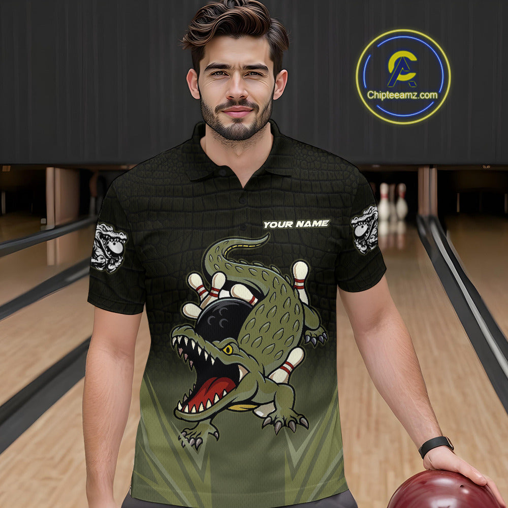 Custom Black and Green Alligator Bowling shirts for Men, Bowling Team league jersey NQS10735