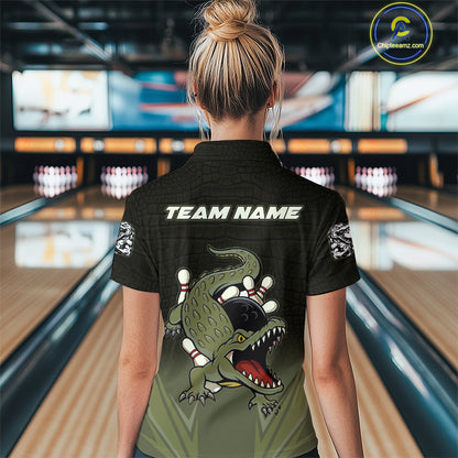 Custom Black and Green Alligator Bowling shirts for Women, Bowling Team league jersey NQS10735