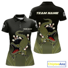Load image into Gallery viewer, Custom Black and Green Alligator Bowling shirts for Women, Bowling Team league jersey NQS10735