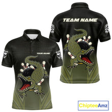 Load image into Gallery viewer, Custom Black and Green Alligator Bowling shirts for Men, Bowling Team league jersey NQS10735
