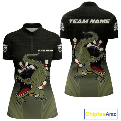 Custom Black and Green Alligator Bowling shirts for Women, Bowling Team league jersey NQS10735