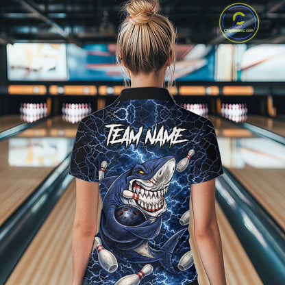 Blue Lightning Thunder Angry Shark Bowling shirts For Women Custom Shark Bowling Team Jerseys NQS11539
