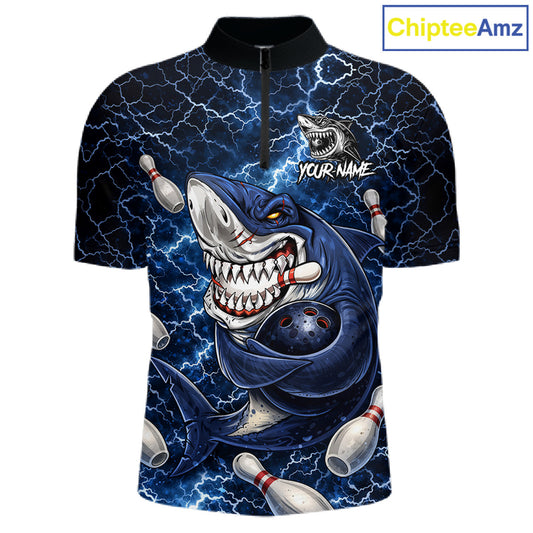 Blue Lightning Thunder Angry Shark Bowling shirts For Men Custom Shark Bowling Team Jerseys NQS11539