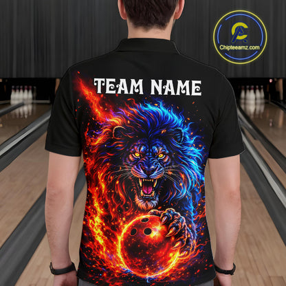 Red and Blue Flame Lion Bowling Shirts For Men Custom Fire Lion Team Bowling jersey NQS11347