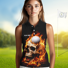 Load image into Gallery viewer, Flame Skull Sleeveless Golf Polo shirt custom Skull Fire team golf shirts, golf gifts for ladies NQS11576