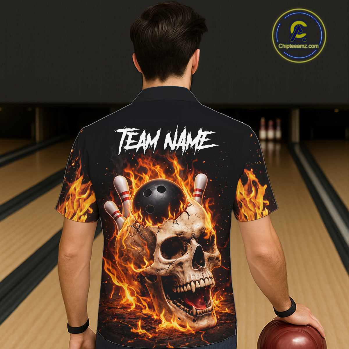 Flame Skull Bowling button-up shirts custom Skull team Bowling uniforms league jerseys NQS11577