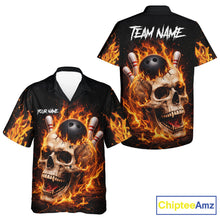 Load image into Gallery viewer, Flame Skull Bowling button-up shirts custom Skull team Bowling uniforms league jerseys NQS11577