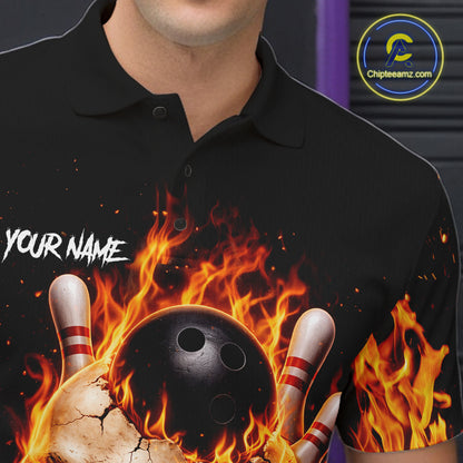 Flame Skull Bowling Polo, 1/4 zip shirts for men custom Skull team Bowling uniforms league jerseys NQS11577