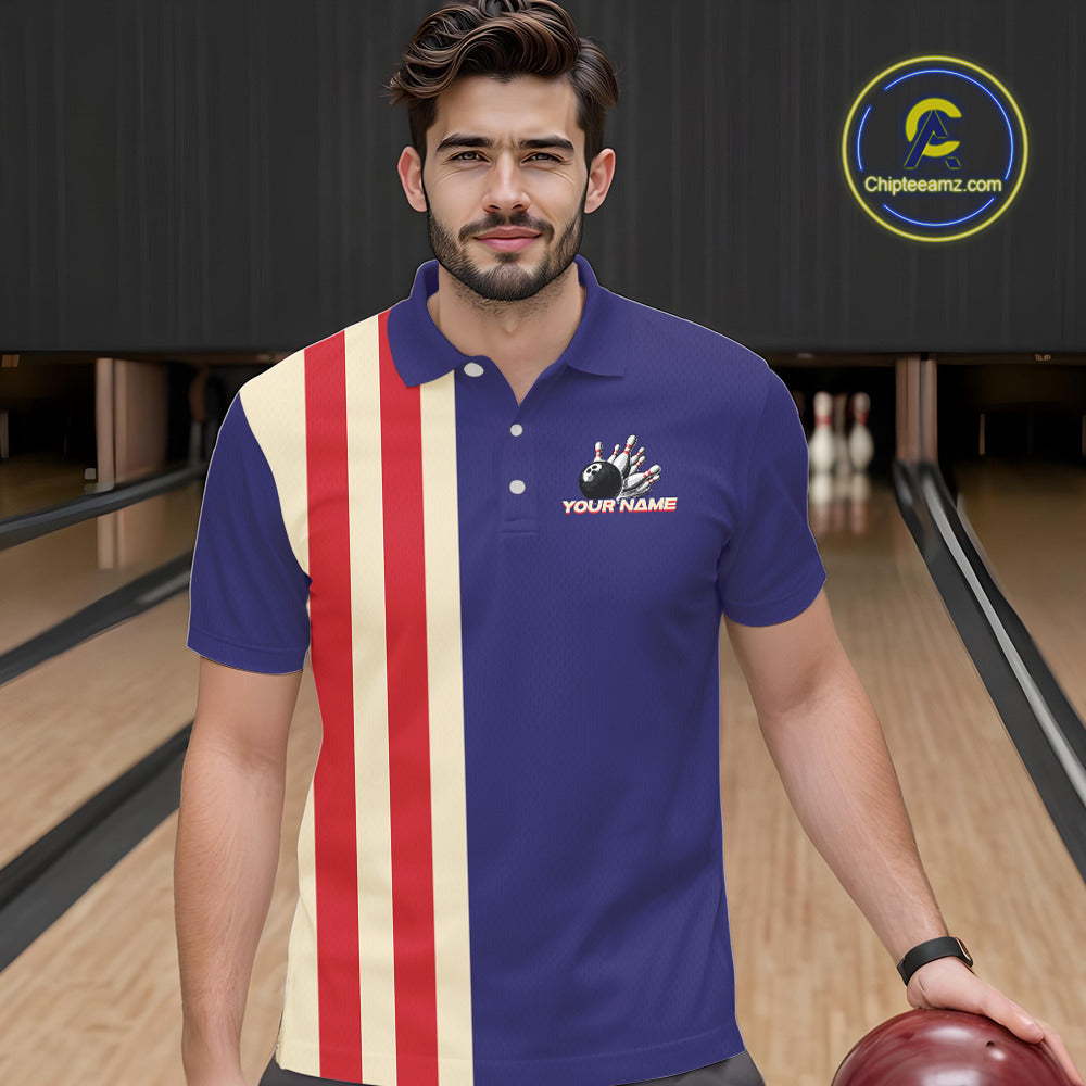 Red, White and Blue Retro Bowling Shirts For Men custom patriotic bowling outfits team jerseys NQS11167