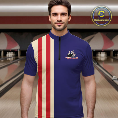 Red, White and Blue Retro Bowling Shirts For Men custom patriotic bowling outfits team jerseys NQS11167