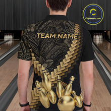 Load image into Gallery viewer, Custom Black and Gold tribal pattern Bowling Polo, 1/4 zip Shirts For Men, Team Bowling League jersey NQS11591