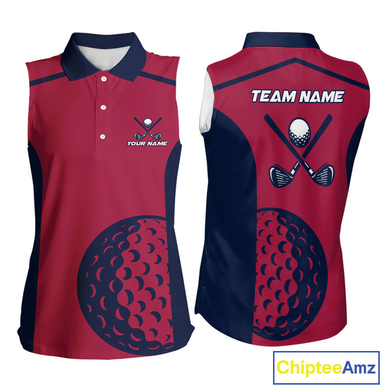 Red, white & blue US flag Womens golf shirts sleeveless custom patriotic golf attire for ladies NQS11387
