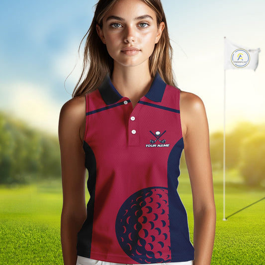 Red, white & blue US flag Womens golf shirts sleeveless custom patriotic golf attire for ladies NQS11387