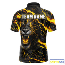 Load image into Gallery viewer, Custom Black and Gold Lightning Thunder Lion Bowling Shirts for Men, Lion Team Bowling League Jerseys NQS11600