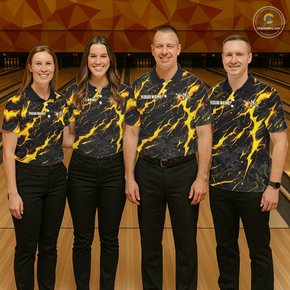 Custom Black and Gold Lightning Thunder Lion Bowling Shirts for Men, Lion Team Bowling League Jerseys NQS11600