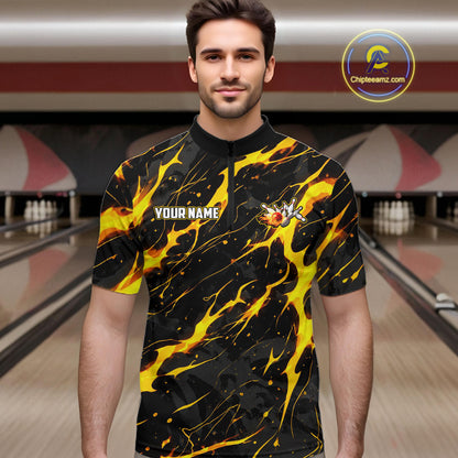 Custom Black and Gold Lightning Thunder Lion Bowling Shirts for Men, Lion Team Bowling League Jerseys NQS11600