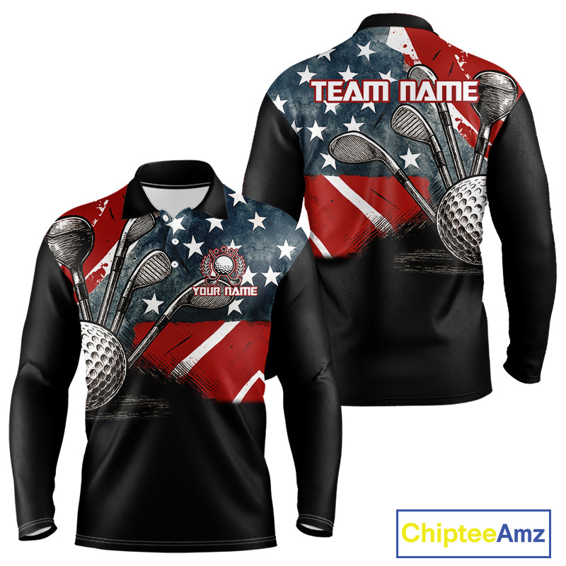Personalized American Flag Golf Polo Shirts For Men, Patriotic Golf Gifts NQS10830