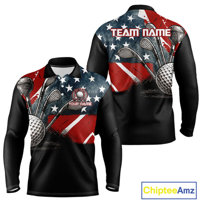 Personalized American Flag Golf Polo Shirts For Men, Patriotic Golf Gifts NQS10830
