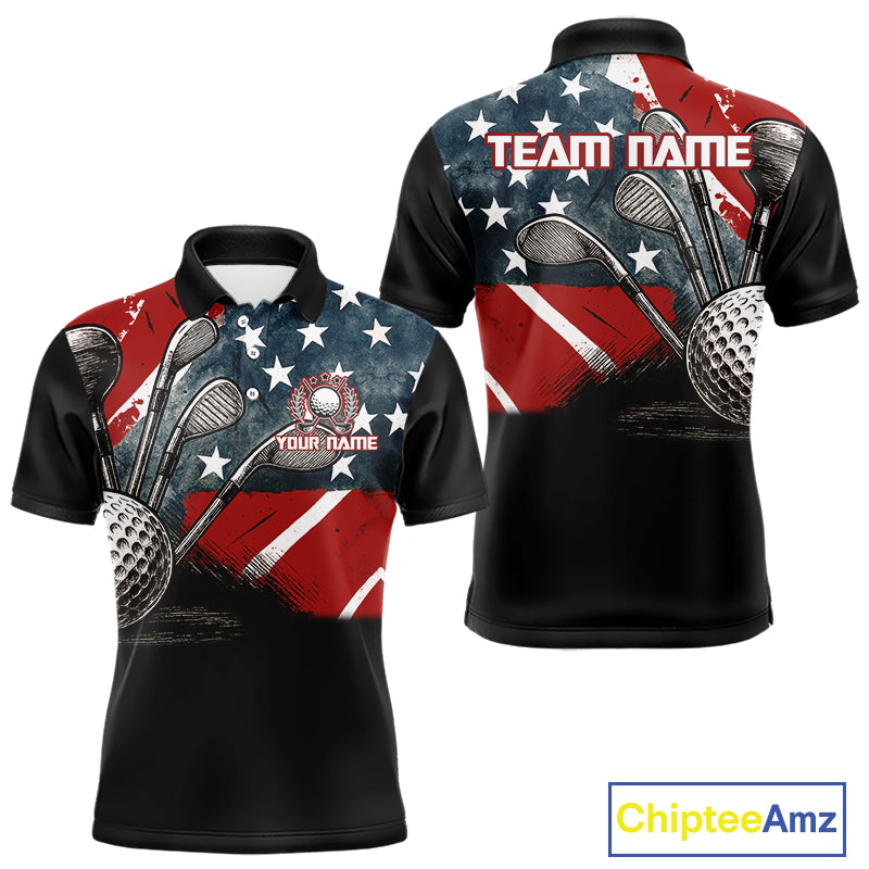 Personalized American Flag Golf Polo Shirts For Men, Patriotic Golf Gifts NQS10830