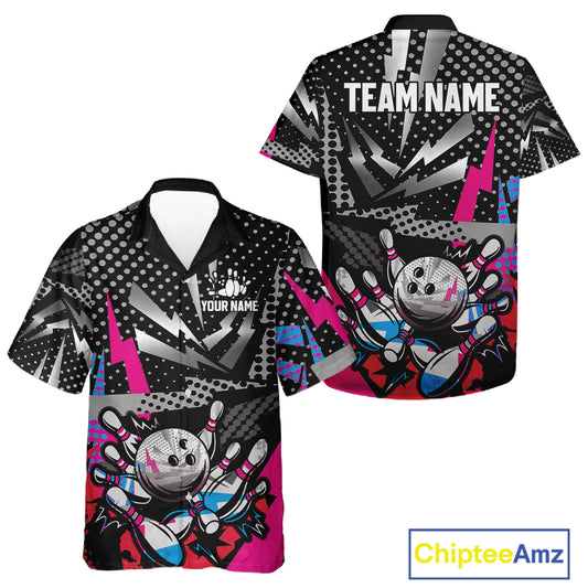 Colorful Lightning pattern Bowling Hawaiian Shirt Custom Team Bowling Button up Jerseys NQS11202