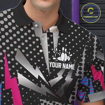 Colorful Lightning pattern Bowling Polo, Quarter Zip Shirts For Men Custom Team Bowling Jerseys NQS11202
