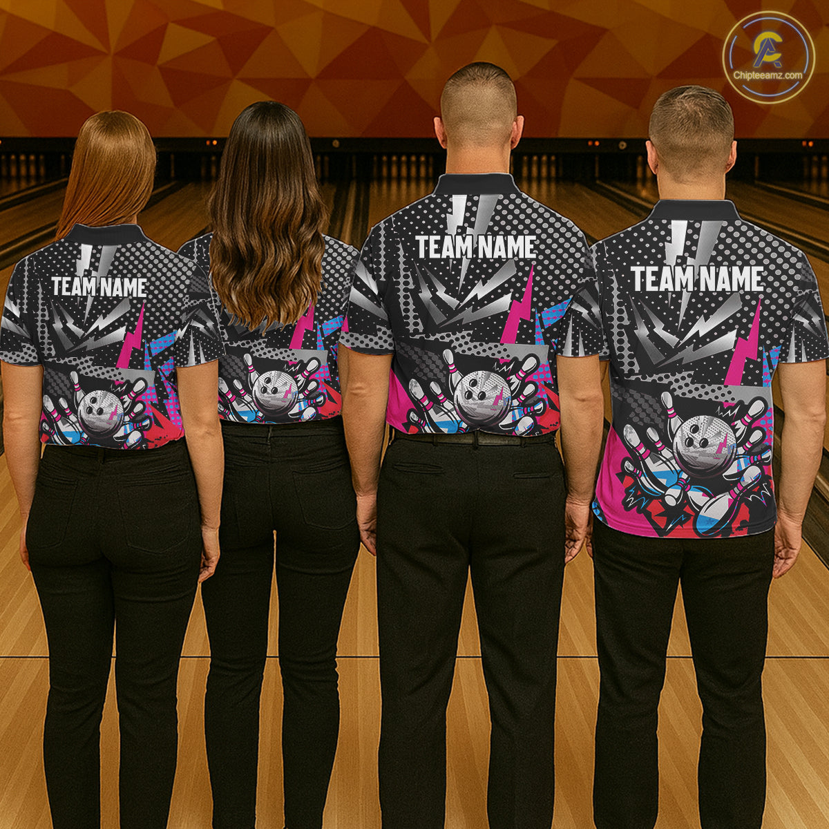 Colorful Lightning pattern Bowling Polo, Quarter Zip Shirts For Women Custom Team Bowling Jerseys NQS11202