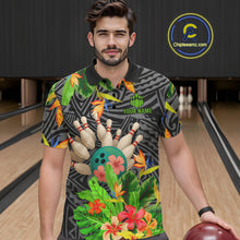 Load image into Gallery viewer, Green tropical flower tribal pattern Bowling Shirts For Men Custom Bowling Team Jersey Bowlers Outfit NQS11005
