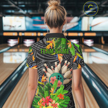 Load image into Gallery viewer, Green tropical flower tribal pattern Bowling Shirts For Women Custom Bowling Team Jerseys Outfit NQS11005