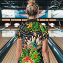 Load image into Gallery viewer, Green tropical flower tribal pattern Bowling Shirts For Women Custom Bowling Team Jerseys Outfit NQS11005