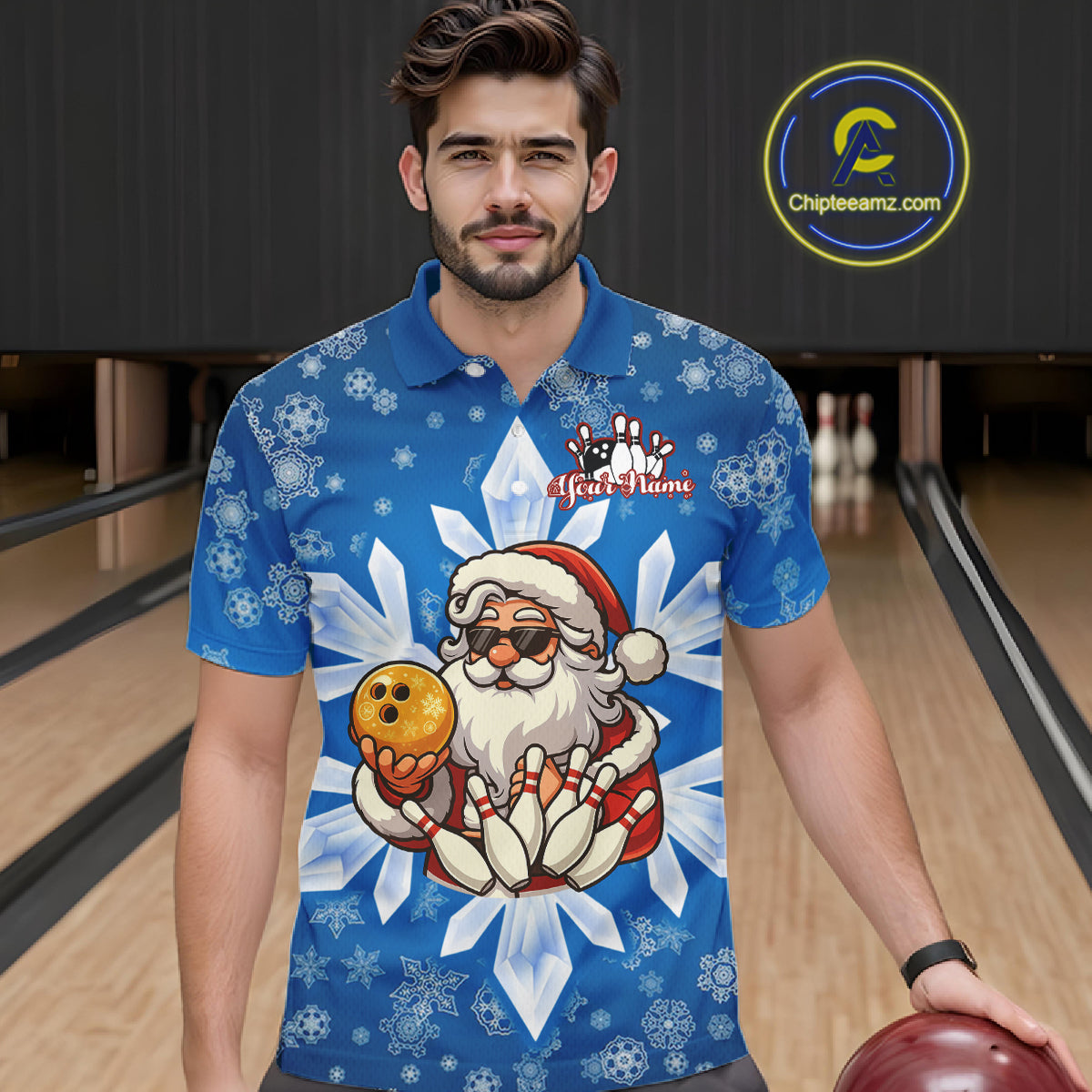 Blue Snowflake Funny Santa Bowling Shirts For Men Custom Christmas Bowling Team Jersey Xmas Gifts NQS11007