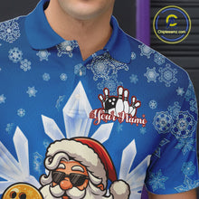 Load image into Gallery viewer, Blue Snowflake Funny Santa Bowling Shirts For Men Custom Christmas Bowling Team Jersey Xmas Gifts NQS11007