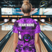 Load image into Gallery viewer, Funny Crown Bowling Purple Flame Bowling Polo, Quarter Zip Shirt For Women Custom Bowling Team Jersey NQS11721