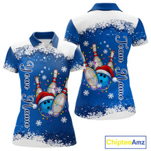 Load image into Gallery viewer, Blue and White snowflake Christmas Bowling Shirts For Women custom Xmas bowling team jersey with name NQS11026