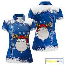 Load image into Gallery viewer, Blue and White Christmas Golf Polo shirts For women Custom ladies golf tops, Xmas golf gifts NQS11027